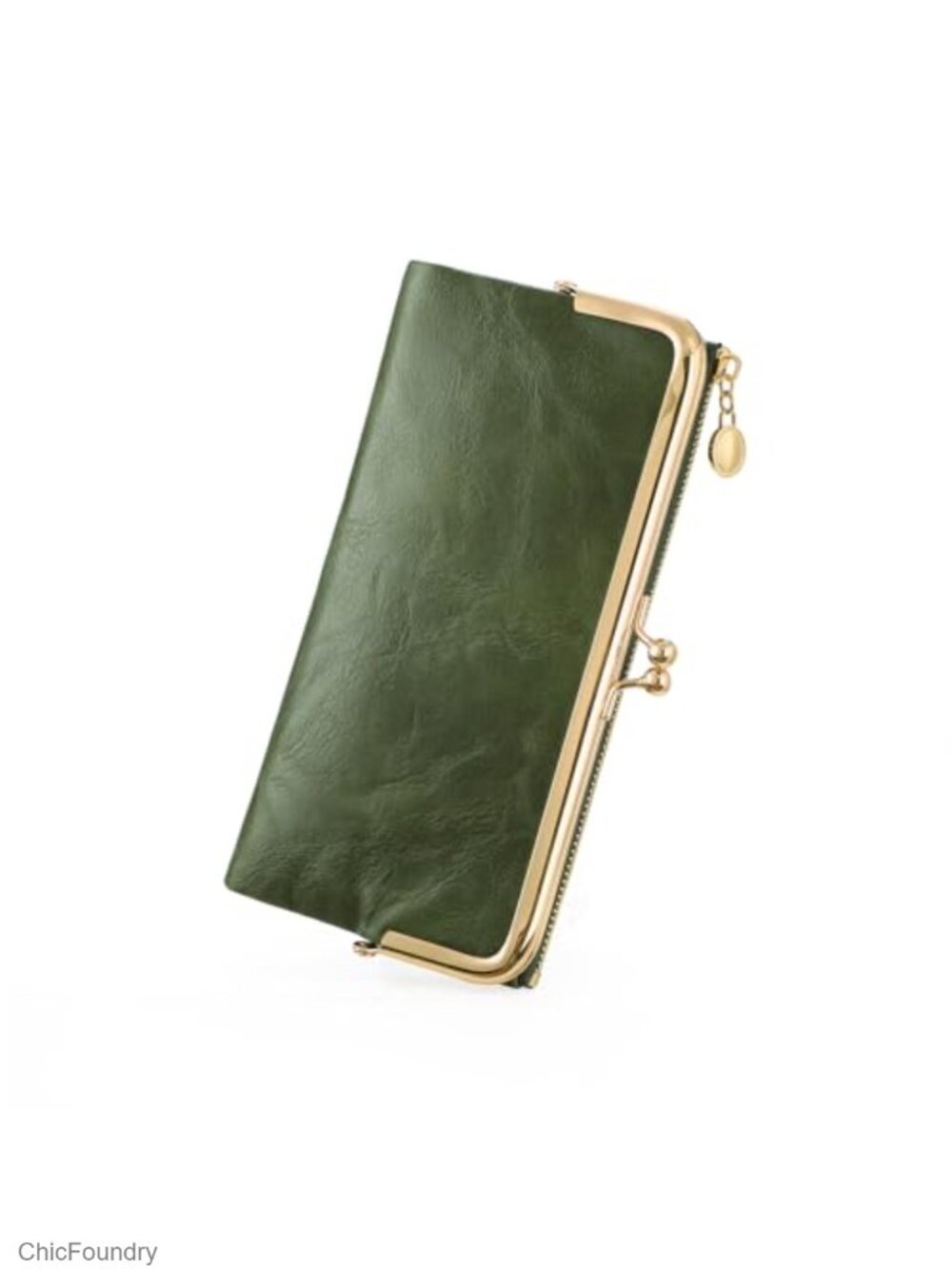 Vintage Bifold PU Leather Kiss Lock Wallet with 9 Card Slots